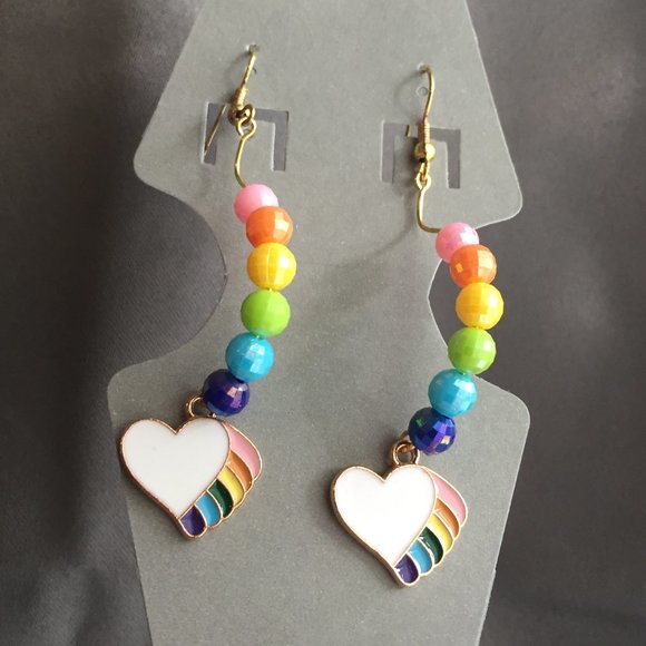 Pride love - Rainbow beaded partial hoop drop earrings GF hooks - Picture 2 of 5
